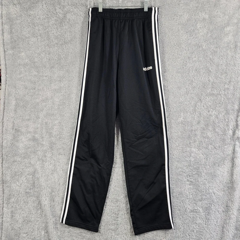 Adidas Mens Black White 3 Stripe Track Pants Athletic Joggers Size S